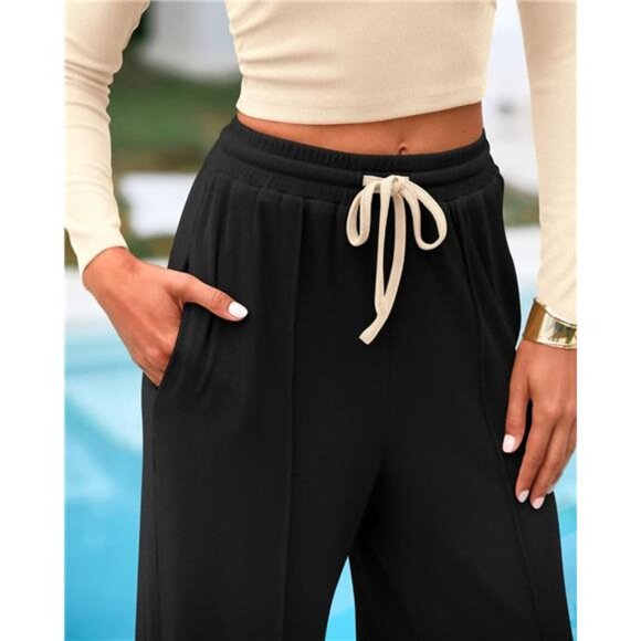 Women's 2-Piece Ribbed Knit Set -Fall Outfit,Long Sleeve Crop Top &Wide-Leg Pant - Picture 4 of 7